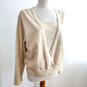 SALE! Brownstone Studios Long Sleeve Top / Cream & Metallic Gold / Size XL